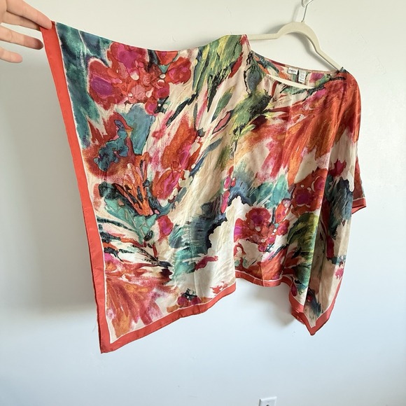 Chico's Silk Poncho Topper Colorful Art to Wear Dopamine Beachy Blouse S/M - Picture 2 of 6